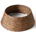 28in Christmas Tree Collar - Woven Hyacinth Tree Collars for Artificial Trees - Rattan Rustic Farmhouse Basket for Tree Base Cover with Cord Cut-Out for 6ft 7.5ft Tree (Brown)