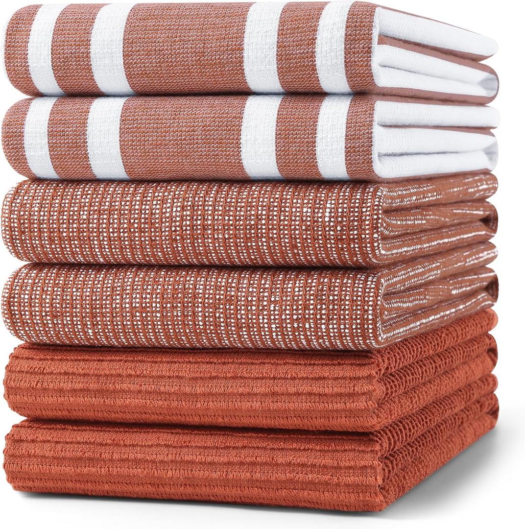Homaxy Premium Kitchen Towels(18x 28, 6 Pack), Large Cotton 380 GSM Kitchen Hand Towels, Soft and Absorbent Terry Dish Towels, Multipurpose Tea Towel Set with Hanging Loop, Rust