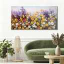 Ardemy Wildflower Canvas Wall Art for Living Room Large Colorful Daisy Floral Textured Pictures Bedroom Paintings Wall Decor Flower Artwork for Walls Home Office, 48"x24"