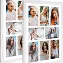 13x17 Collage Frame with 8 Openings 4X6 Pictures, Multiple Picture Frame with Mat, Wall or Tabletop Decor, White Wood Grain,2 Pack
