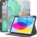 Supveco Case for iPad (A16) 11th Generation 11 inch (2025),iPad 10th Generation 10.9 inch (2022) with Pencil Holder-[Auto Wake/Sleep],Premium Folio Stand Case with Soft TPU Back Cover-Green Marble