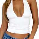 TiulZial Womens Backless Halter Tops Deep V Neck Sexy Crop Tank Top Open Back Sleeveless Slim Fit Y2k Summer Tops XS