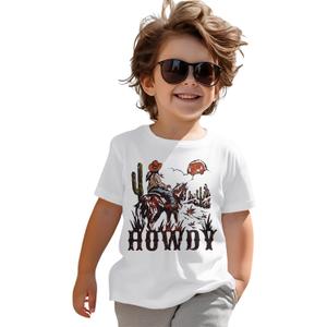 Howdy Shirts Toddler Baby Boys Rodeo Cowboy T-Shirt Western Retro Graphic Summer Tees Short Sleeve Tops