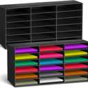 Fuutreo 2 Pieces Classroom Paper Storage Organizer Construction Paper Storage Sturdy Cardboard Classroom Mailboxes Literature Craft Organizer for Home Office (Black)