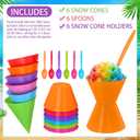 6 Pack 6oz Reusable Silicone Snow Cone Cup Set Leakproof Cups & Spoon with Holders for Summer Cookout Party Kid Friendly, for Slushies Shaved Ice & Ice Cream(Rainbow)