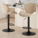 Sweetcrispy Bar Stools Set of 2, Modern Swivel Bar Chairs, Adjustable Fabric Upholstered Barstools Counter Height with Backrest for Bar, Kitchen Island, Dining Room, Beige