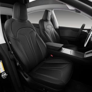 Custom Fit Seat Covers for 2025 2026 Tesla Model Y Juniper (5-Seater), Waterproof Breathable Nappa Leather, OEM Style Full Set Protectors, Airbag Compatible - Black