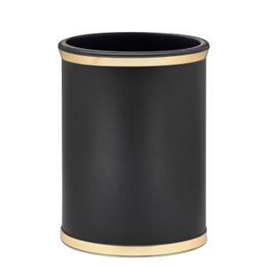 Kraftware Sophisticates Oval Wastebasket with Plastic Liner, Adding Classic Style to The Bathroom and All Other Rooms in The Home or Office, 13 Quart Capacity, Black with Gold Trim