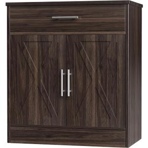 Shintenchi Farmhouse Storage Cabinets with Doors and Shelves,Kitchen Barn Door Storage Cabinet with Drawers,Coffee Bar Cabinet Buffest Sideboard for Dining Living Room,Bathroom,Entryway,Dark Brown (28.3"L)