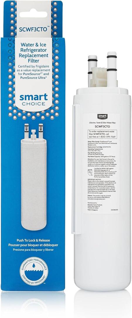 Smart Choice SCWF3CTO Refrigerator Water & Ice Filter, Genuine Replacement for Frigidaire ULTRAWF PureSource Ultra and Frigidaire WF3CB PureSource (1 Count (Pack of 1))