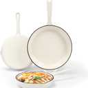 Nonstick Enameled Cast Iron Cookware - 3 enameled cast iron skillet 8-Inch, 9.5" Frying Pan & 11-Inch Large Cookware, Healthy Non Toxic Cooking Pan, PFOA PFAS PTFE Free, White