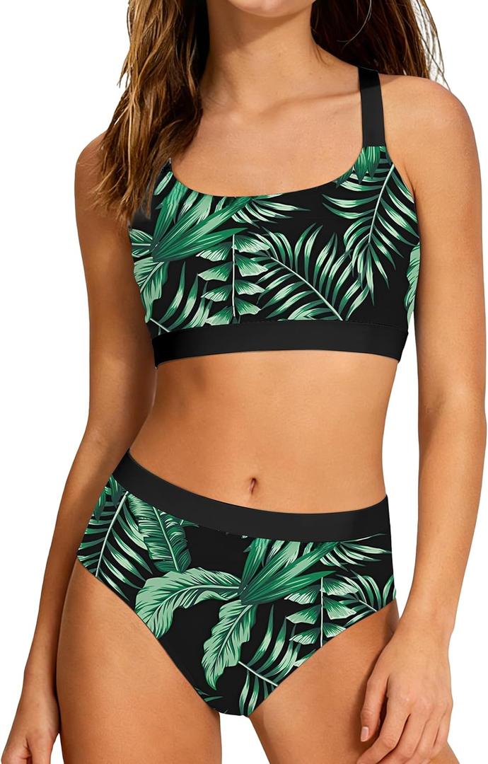 Girls Swimsuits 3 Piece Bathing Suit Allover Printed Criss Cross Bikini Set with Cover Up Skirt Beach Swimwear 7-16 Years