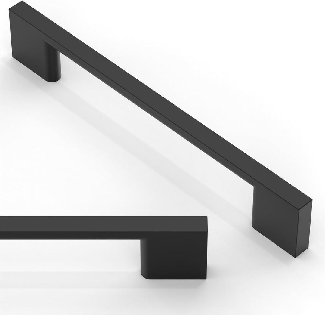 10 Pack Matte Black Cabinet Pulls 5 Inch(128mm) Kitchen Cabinet Handles Solid Zinc Alloy Cabinet Hardware Drawer Pulls (5" Hole Center)