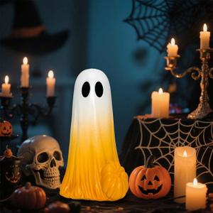 3 x Halloween Figurines Ghost Decor, Resin Statue Halloween Ghost Decorations, Cute Small Cute Ghost Figurine for Table Shelf Display, Decoration Indoor (Yellow)