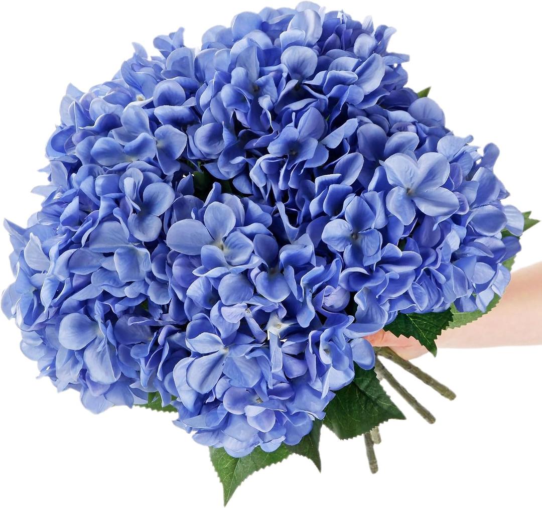 5Pcs Realistic Blue Hydrangea Artificial Flowers with Stems 21 Inch Lifelike Faux Hydrangeas Flower Large Hydrangea for Weddings Bouquets Table Centerpieces Home Decor Party