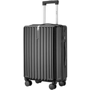24 Inch Medium Checked Luggage, Expandable PC Hardshell Suitcase with TSA Lock, Lightweight Rolling Travel Luggage with Spinner Wheels, Black