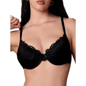 Women Lace Push Up Bra Underwire Padded Demi Lift Up Bras 34B Black