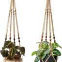 Macrame Plant Hangers Indoor 36'' Hanging Planter Basket Flower Pot Holder with Beads No Tassels.Brown 2 Packs 4 Pcs Hooks