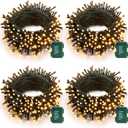 Battery Operated Christmas Lights - 4 Pack Total 66ft 200 LED Battery String Lights 8 Modes Waterproof with Timer for Home, Garden, Party, Holiday, Christmas Tree Decoration (Green Wire, Warm White)