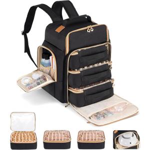 Hautton Nail Polish Organizer Holds 126 Bottles, Extra Large Storage Bag with 3 individual drawers, Professional Sturdy Lamp Supplies Nail Polish Travel Case Gift for Manicurist -Black