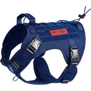 OneTigris Tactical Dog Harness Vest,No-Pull Service Dog Vest with Hook & Loop Panels,Adjustable Dog Vest Harness for Walking Hiking Training(Blue,M)