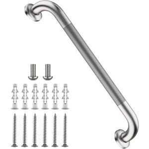 Shower Grab Bar 16 Inch, iHansee Brushed Nickel Bathroom Grab Bar w/Anti-Slip Knurled Grip, Stainless Steel Bath Safety Bars Support Handrail for Senior Elderly, Toilet Bathtub Balance Handle for Wall