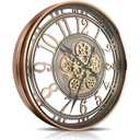 DORBOKER Real Moving Gears Wall Clock Large Modern Metal Clocks for Living Room Decor, Industrial Steampunk Unique Vintage Rustic Decorative Clock for Home Farmhouse Office, 21 Inch Red Copper Arabic