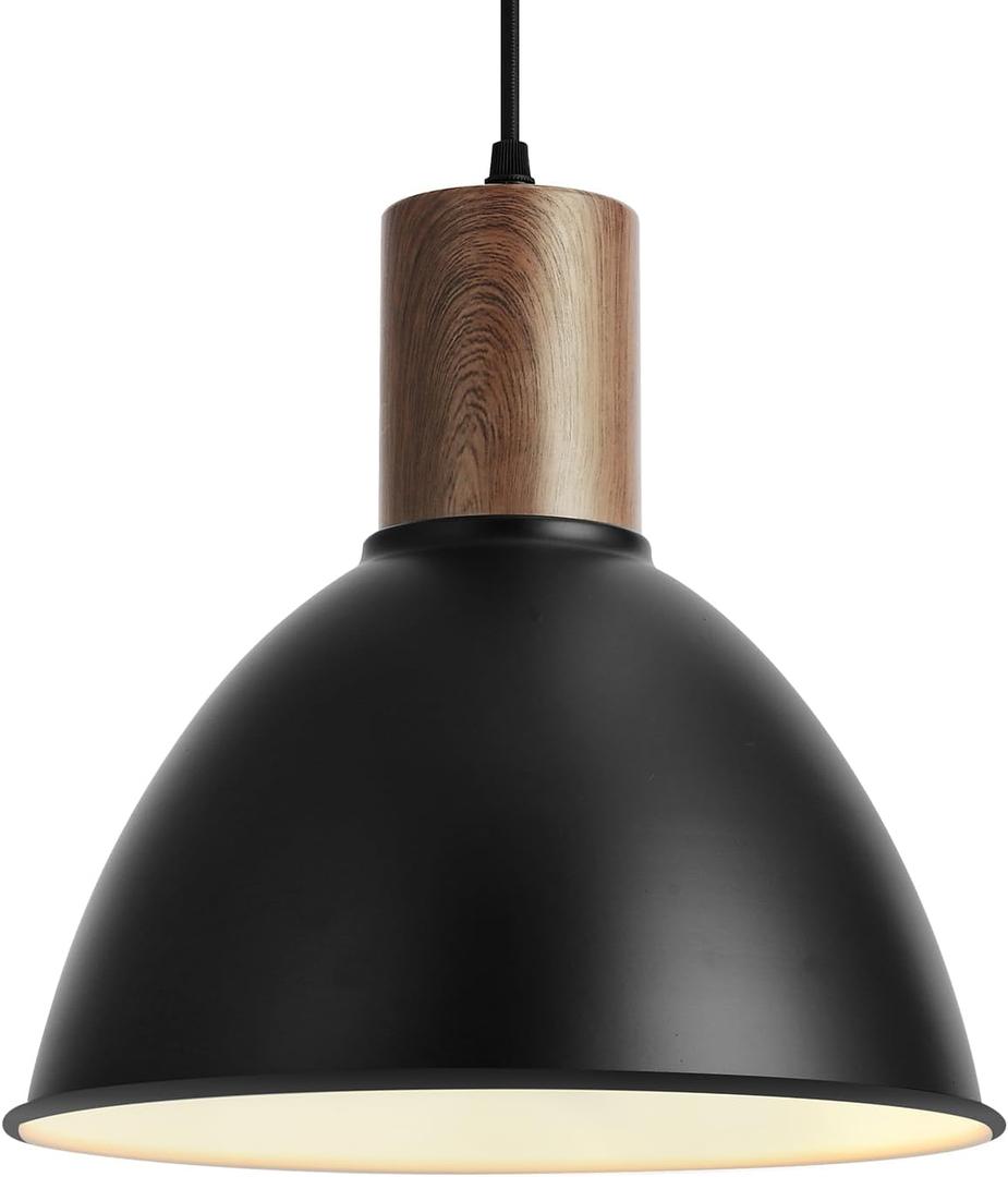 Modern Industrial Pendant Light Fixture, 11.6 inch Large Adjustable Ceiling Hanging Lamp with Hammered Metal Shade,Black Lantern Pendant Lighting for Kitchen Island,Dining Room,Coffee Bar