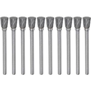 HARFINGTON 10pcs Carbide Rotary Burrs 1/8" (3mm) Shank 1/4" (6mm) Head Single Cut Inverted Cone N Shape Die Grinder Bits Rasp Files for Hard Metal Wood Stone Polishing Engraving