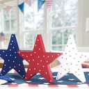 4th of July Decorations-2Pcs Patriotic Wooden Stars Sign-Classic Red White Blue Memorial Day Decorations for Home Shelf Mantel Tiered Tray Table Windowsill Decor