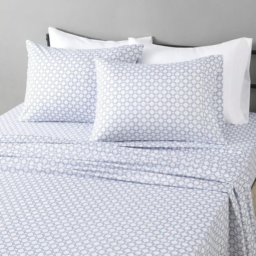 Amazon Basics Lightweight Microfiber 4-Piece Bed Sheet Set, Full, Aqua, Printed