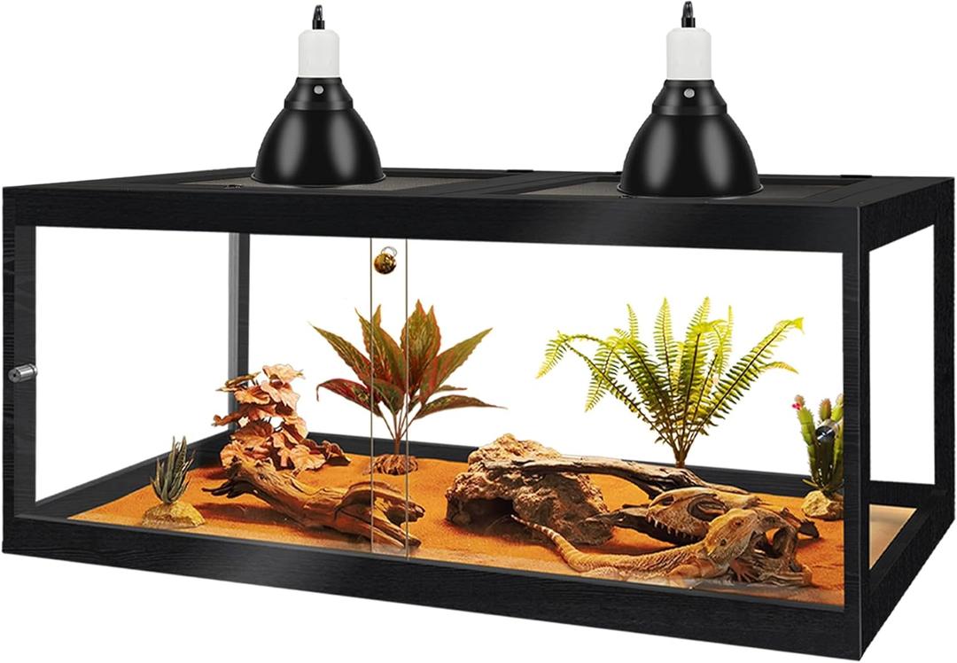 PROLEE Bearded Dragon Tank, 81 Gallon Reptile Tank with Meatl Mesh Roof and Front Sliding Door, Lizard Tank, Spacious Reptile Enclosure for Snakes, Lguanas, Chameleons (Black), Size 47x20 inches