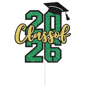 Class of 2026 Cake Topper, Congratulations Decor, Congrats Grad Decorations, 2026 Graduation Party Decorations Supplies Green Gold Glitter