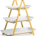 YHOSSEUN 3 Tier Serving Tray, Porcelain Tiered Tray Stand, 10+12+14 Inch Serving Platters and Trays with Collapsible Sturdier Rack, 3 Tiered Serving Stand Dessert Stands Treat Table Display Set, Gold