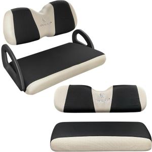 Golf Cart Seat Covers Kit,Front and Rear Seat Covers for Club Car Precedent Tempo and Yamaha G29 Seat Covers Ordinary Seat,No Stapler Required, Sandwich MaterialBlack&Beige