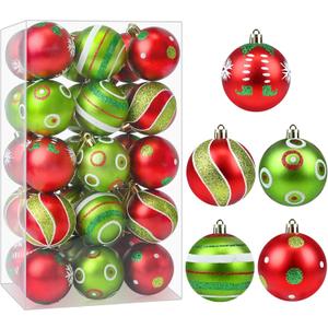 Christmas Ornaments - 30 Pcs 2.4 Inch Shatterproof Plastic Balls Sets, Red & Green Small Tree Hanging Ornaments for Holiday Wreath Party Christmas Tree Decor (C)