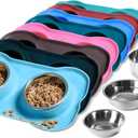 Hubulk Pet Dog Bowls 2 Stainless Steel Dog Bowl with No Spill Non-Skid Silicone Mat + Pet Food Scoop Water and Food Feeder Bowls for Feeding Small Medium Large Dogs Cats Puppies (Small, Turquoise)