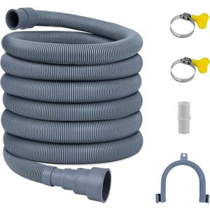 20FT Flexible Corrugated Drain Hose for Washing Machine & Dishwasher Heavy-Duty Extension Hose with Adapter, 2 Clamps & U-Bend Holder