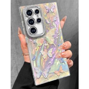 Toycamp Samsung Galaxy S24 Ultra Case - Cute Glitter Laser Butterfly S24 Ultra Phone Case with Bling Camera Lens Protector