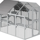 41'' 2-Tier Cat Cage Box Lovely House Cute Pet Play Space Wooden White Big for Backyard Room 
