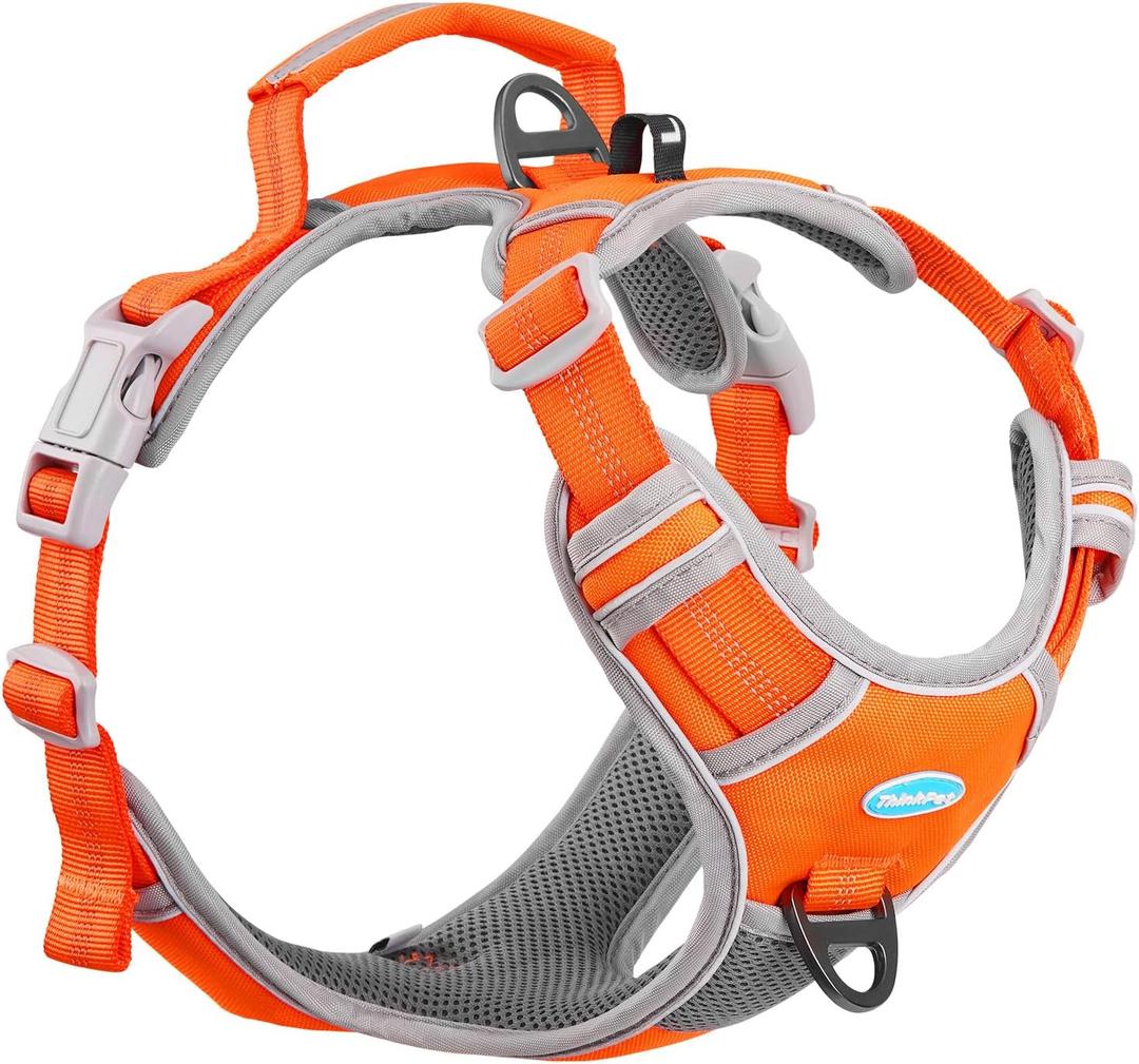 ThinkPet No Pull Harness Breathable Sport Vest with Handle-Dog Harnesses Reflective Adjustable for Medium Large Dogs (M(Chest:15"-28"), Orange)