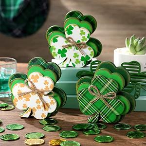 Ferraycle 3 Pcs St Patrick's Day Clover Decor Irish Wooden Tiered Tray Decor Shamrocks Block Signs Happy St. Patrick's Day Centerpiece for Tables Irish Wooden Sign for Home Kitchen