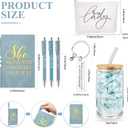 Blue 7 Pcs Boss Gift Sets for Women Her Lady Christmas Thank You Gift Best Boss 16oz Glass Cup Makeup Bag Keychain A6 Notepad with 3 Ballpoints Pen for Female Lady Bestie Coworker Birthday