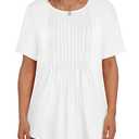 VISLILY Womens-Plus-Size-Summer-Tops Trendy Puff Short Sleeve T Shirts Cute Flowy Pleated Blouses Casual Crewneck Tunics Tee Size 2XL