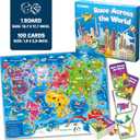 QUOKKA 3X Set Learning Board Games for Kids 6-8 - Educational Trivia Cards Ages 8-12 - Travel United States - World Map - Explore Outer Space - Gift for Children and Teens 4-8 - Floor Puzzles
