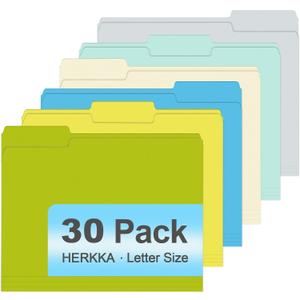 File Folder, HERKKA 30 Pack 1/3 Cut Tab File Folders, Letter Size, Assorted 6 Colors, Colored File Folders Designed for Office and Classroom Use