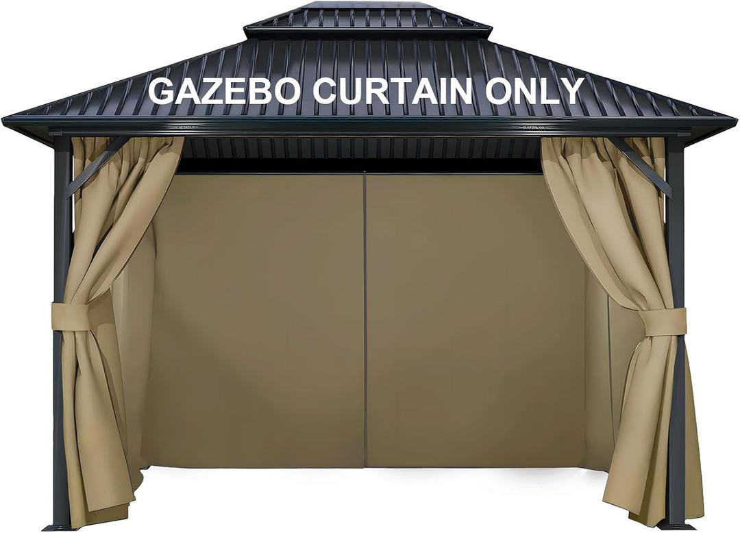 COWVIE 4-Panel 12' x 14' Gazebo Replacement Curtains, Patio Privacy Sidewalls with Double Zipper, Replacement for Outdoor Gazebo Canopy-Khaki