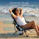 DUMOS Low Beach Chair for Adults, Lightweight Folding Beach Chair with Cup Holder, Storage Bag, Breeze Mesh Back, Padded Armrests, Compact Low Profile Chair for Camp, Picnic, Lawn, Sand, 25.79*22.24*27.36inch