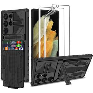 for Samsung Galaxy S22 Ultra Wallet Case with Card Holder, for Samsung S22 Ultra Case with Screen Protector [ Soft 2 Pack ] Military Grade Shockproof Case for Galaxy S22 Ultra 6.8''