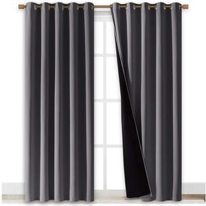 NICETOWN Grey Full Shade Curtain Panels, Pair of Energy Smart & Noise Blocking Out Blackout Drapes for Dining Room Window, Thermal Insulated Guest Room Lined Window Dressing(Gray, 70 x 84 inch)